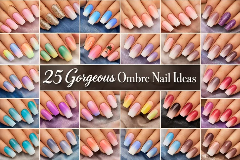 25 Gorgeous Ombre Nail Ideas' in elegant cursive at the center