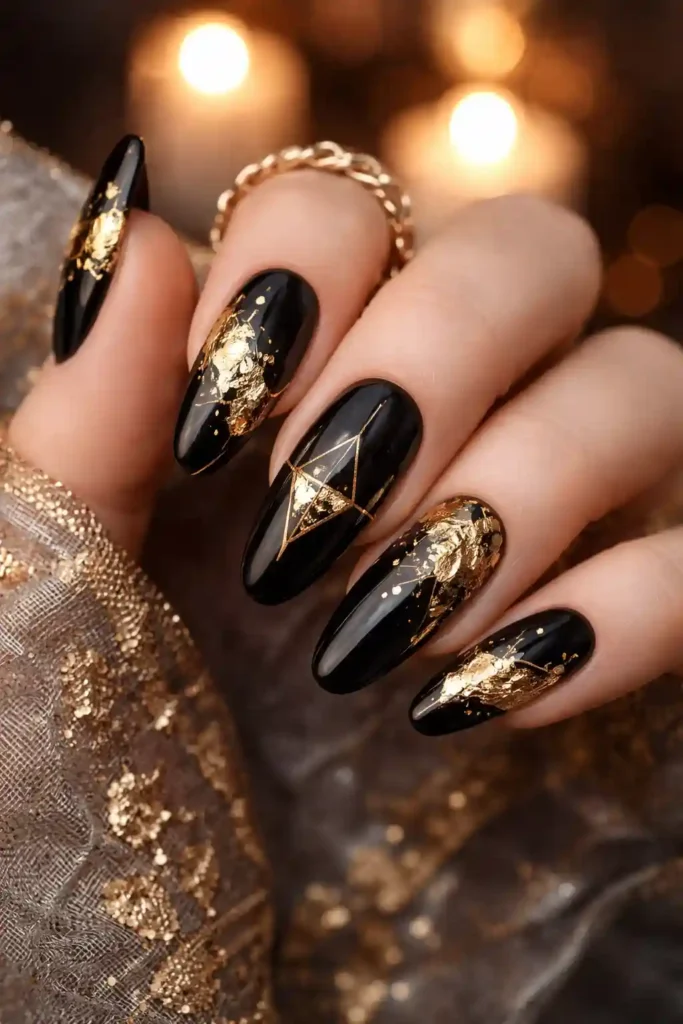Elegant black French tip coffin nails with nude base