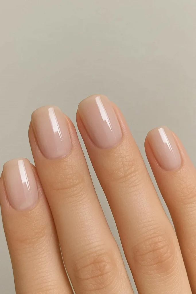 Barely there glossy clear blush acrylic nails square shape