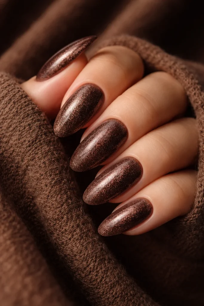 Brown velvet texture nails