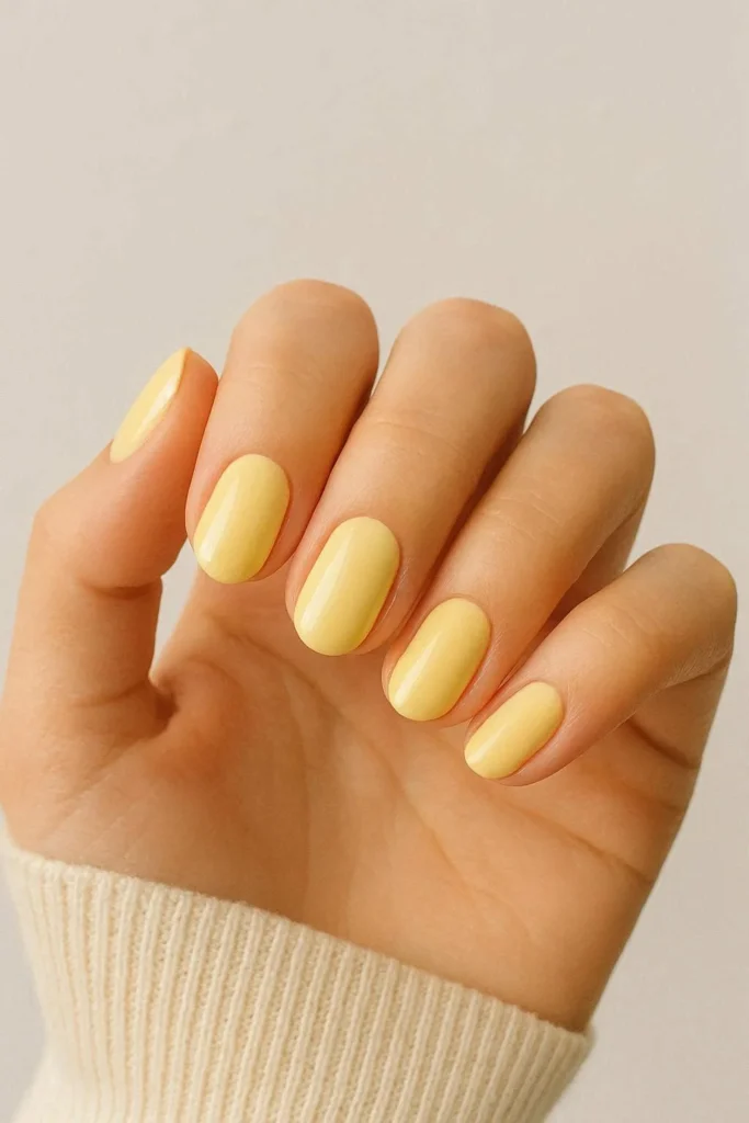 Butter yellow pale nails with a soft cheerful finish
