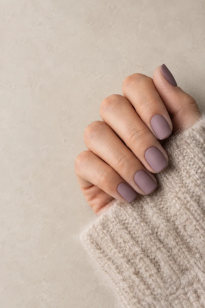 Dusty mauve matte nails on short squoval nails 