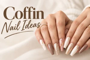 Elegant coffin nails featuring 12 polished modern manicure designs