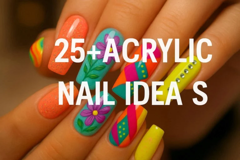 Trendy acrylic nail ideas including coffin almond and short designs