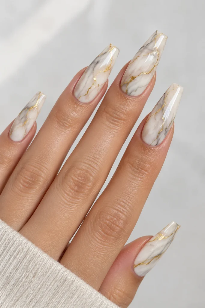  Ivory marble coffin nails with delicate gold veins