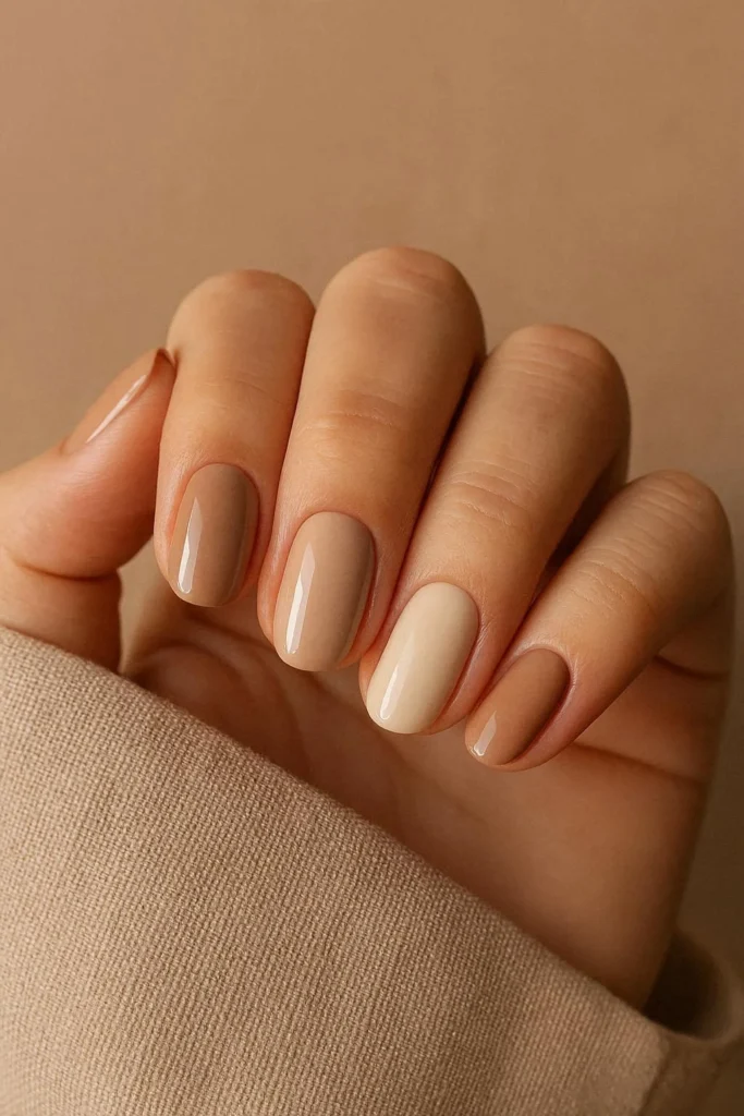 Warm linen and beige toned minimalist nails
