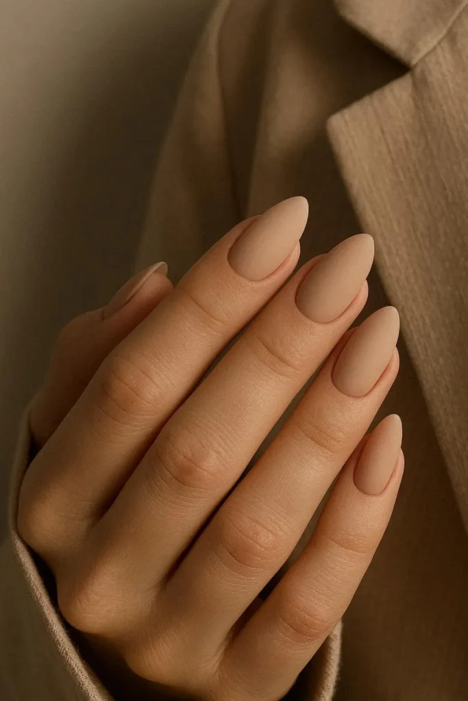 Matte nude minimalist nails on almond shape
