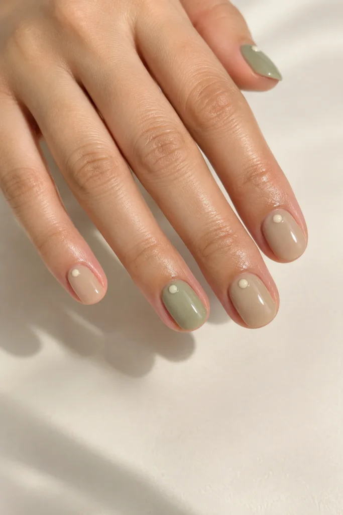 Minimalist nails with tiny brown micro dot accents
