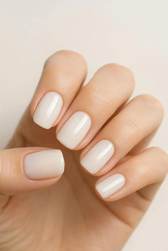 Milky white glossy nails for a fresh clean end of summer manicure reset