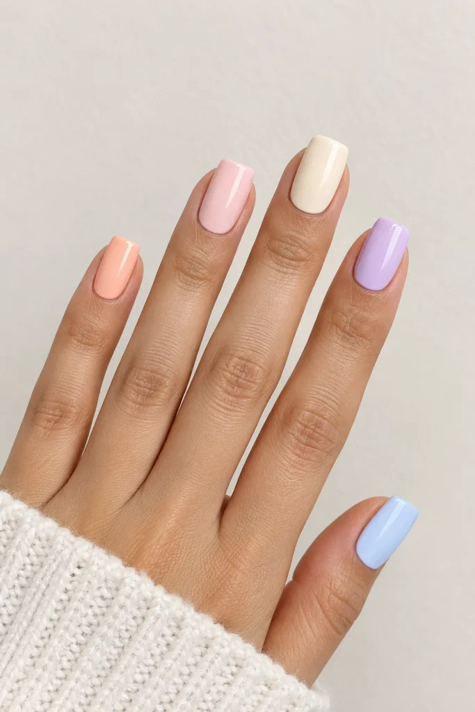 Mix and match pastel nails in soft milky shades