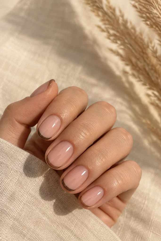Mocha brown skinny French tips on short square nails
