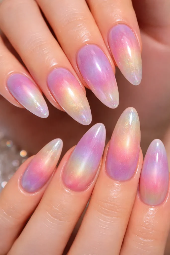 Multicolor aura nails in lavender rose and champagne for birthday