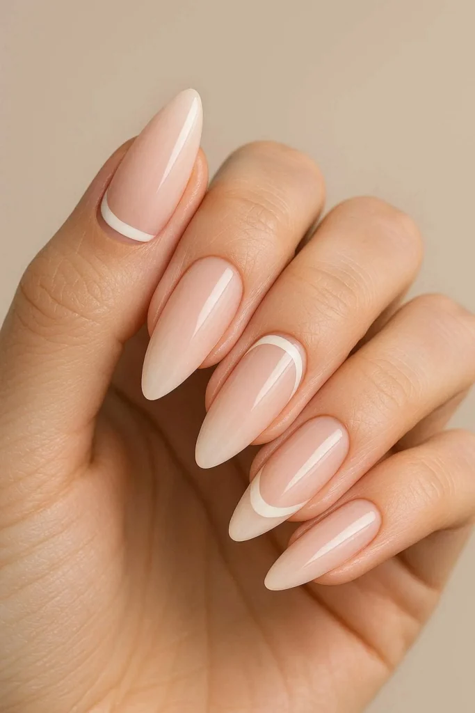 Negative space geometric nail design on long nails
