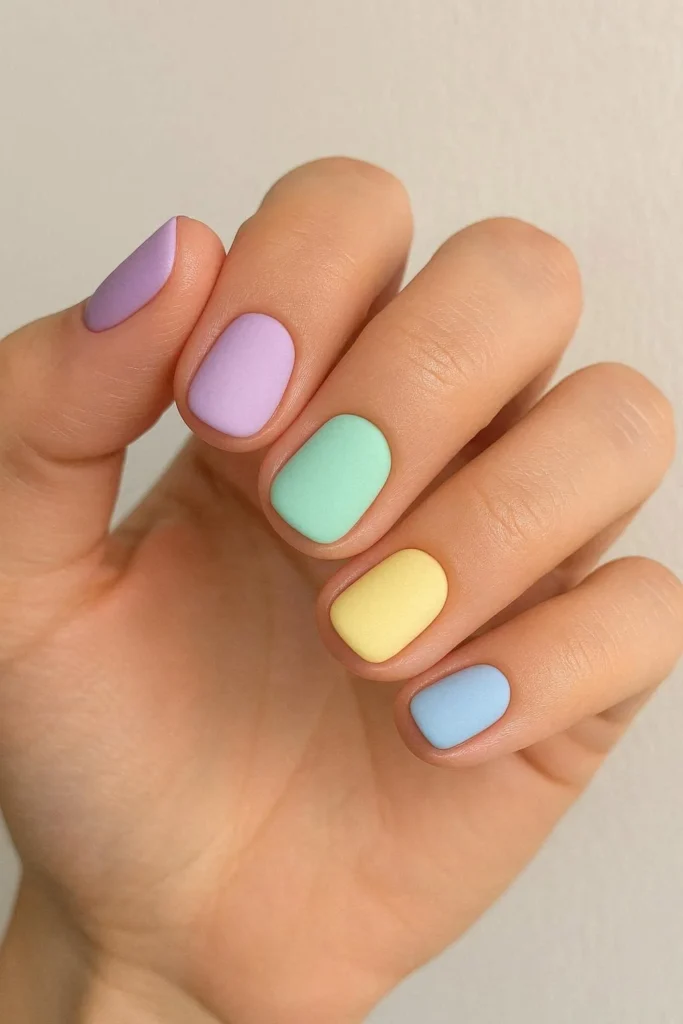 Pastel lavender minimalist nails on short square shape
