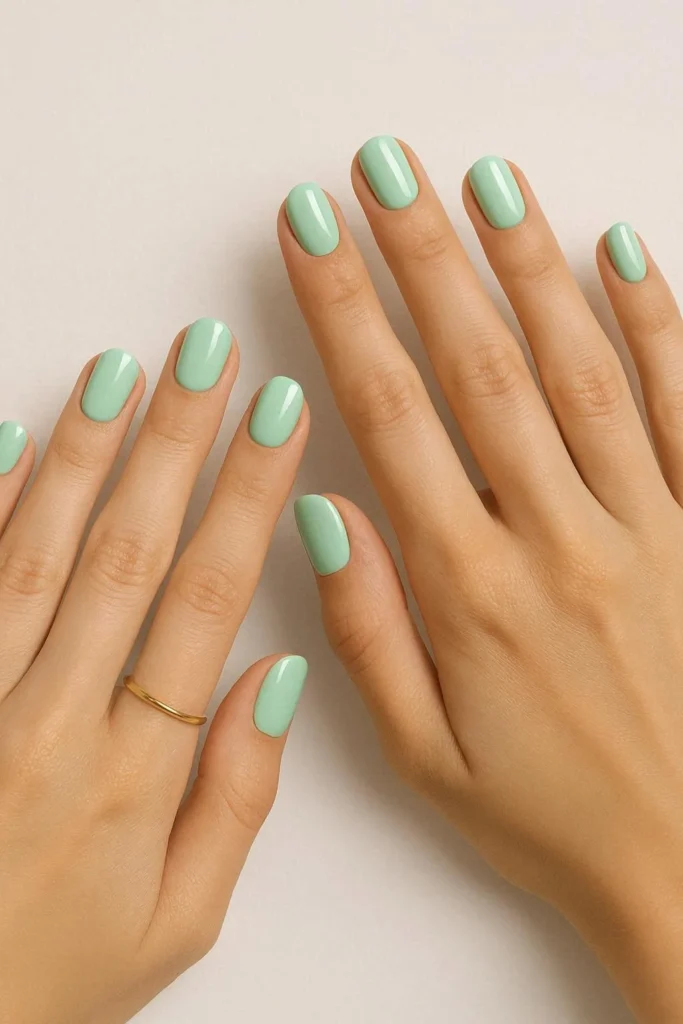  Pastel mint green nails with a cool fresh modern finish
