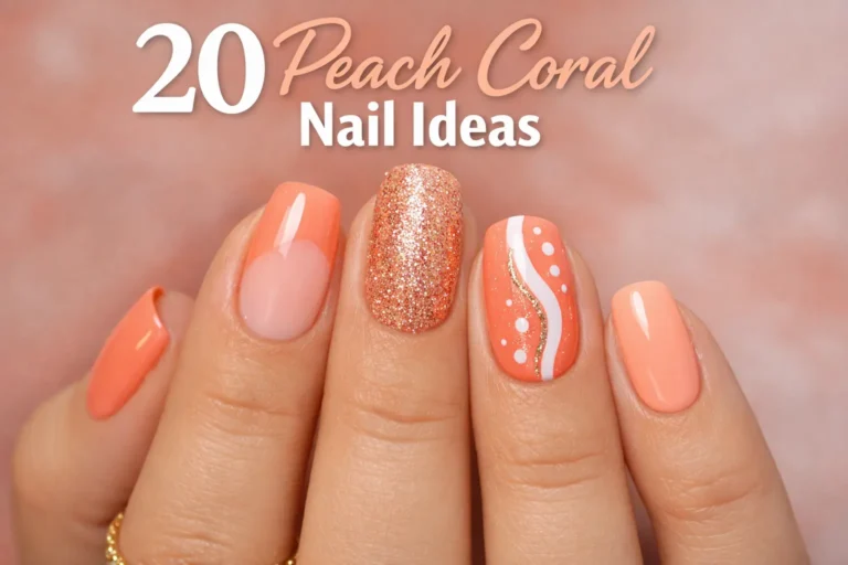 Glossy peach coral nails with a clean and minimal manicure style