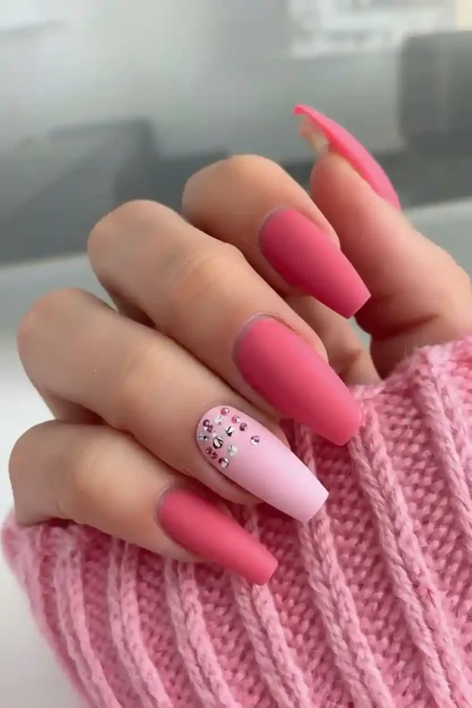 Pink gel nail designs ranging from dusty rose to hot pink shades
