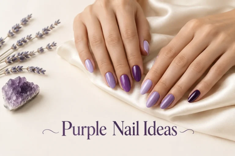 Elegant purple nail ideas in different shades and finishes