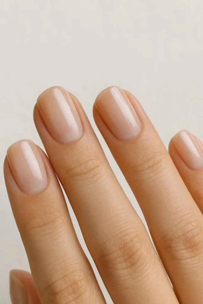 Sheer nude nails with a barely there transparent finish
