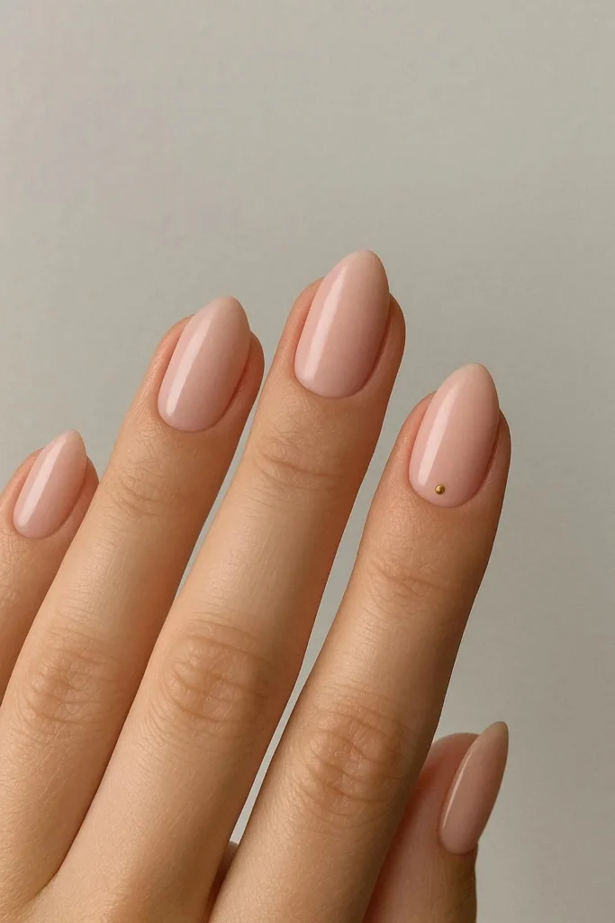 Short almond shape minimalist nails in soft pink
