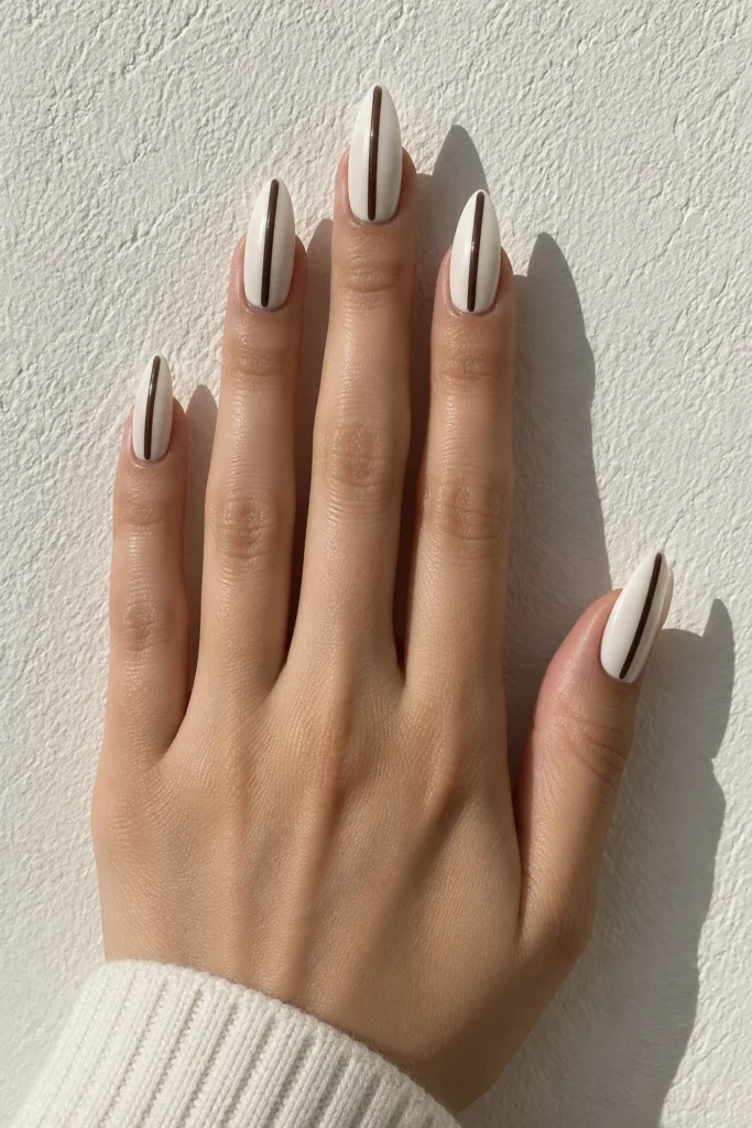 Minimalist nails with one skinny vertical stripe design