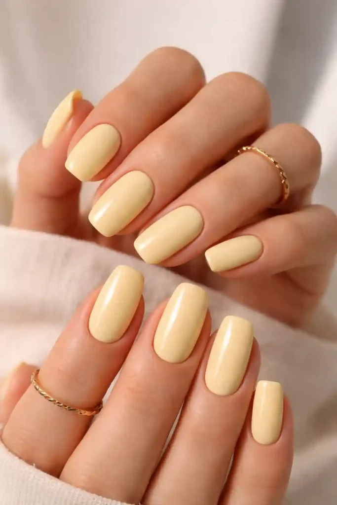 Soft butter yellow nails glossy finish
