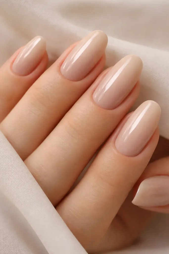 soft neutral ombre nails with warm beige to cool greige gradient for a quiet luxury manicure
