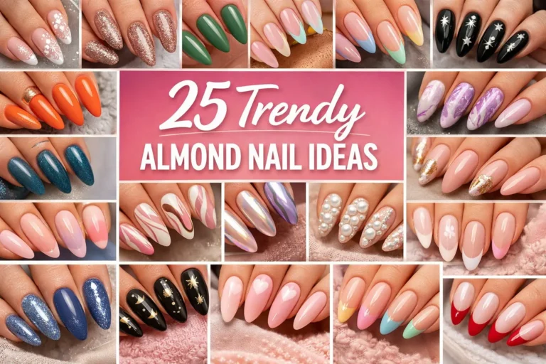 Modern almond nail design with neutral polish