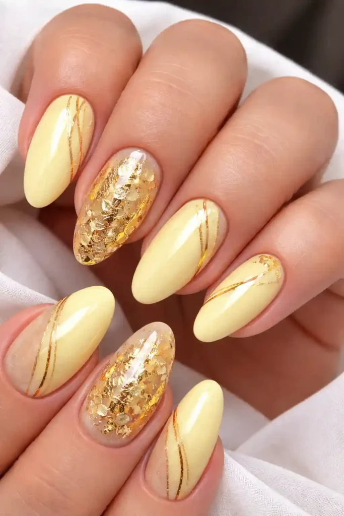 Yellow and gold foil accent nails
