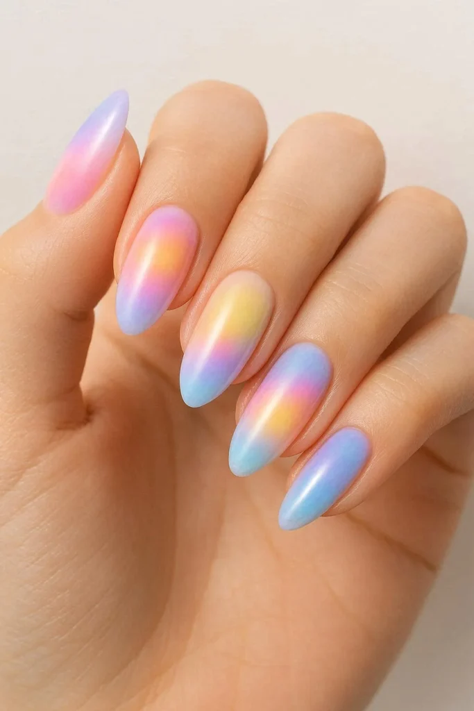 aura glow nails with soft blended pastel color gradient effect