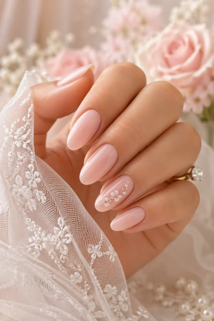  Soft blush pink bridal nails with delicate romantic finish