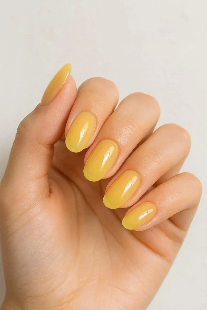 Sheer butter yellow jelly nails with glossy finish