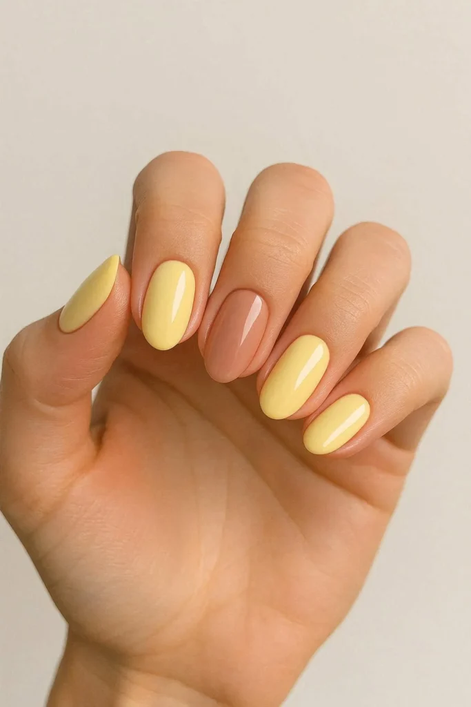 Butter yellow and nude combo nail set