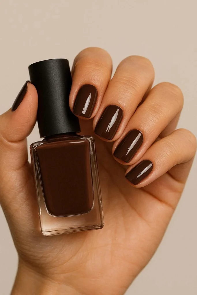 Chocolate brown cozy nail ideas for fall season