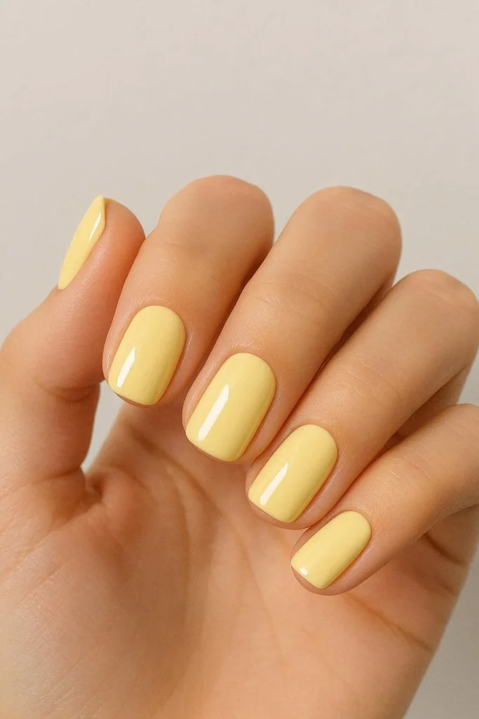 Classic butter yellow nails with glossy finish