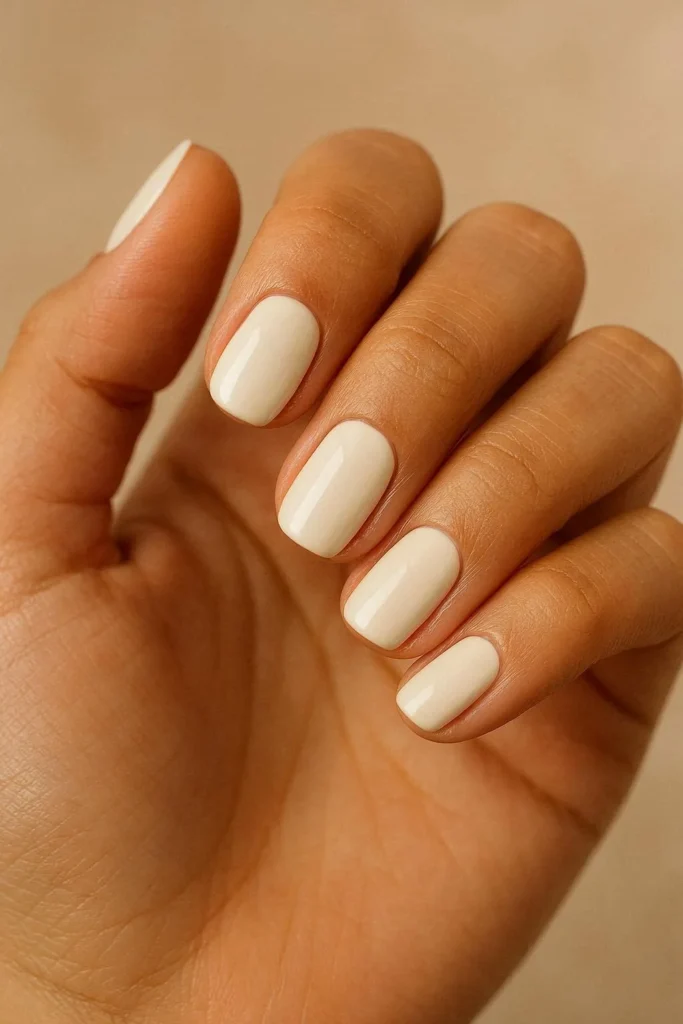 Creamy off-white nails with a warm soft tone 