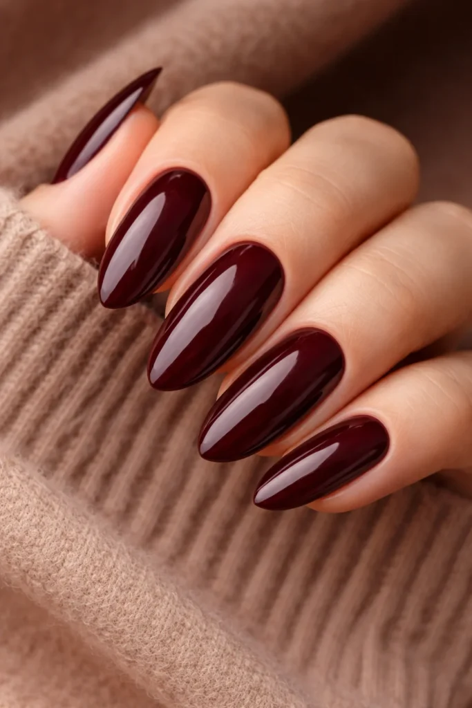 Deep burgundy nails for early fall nail designs