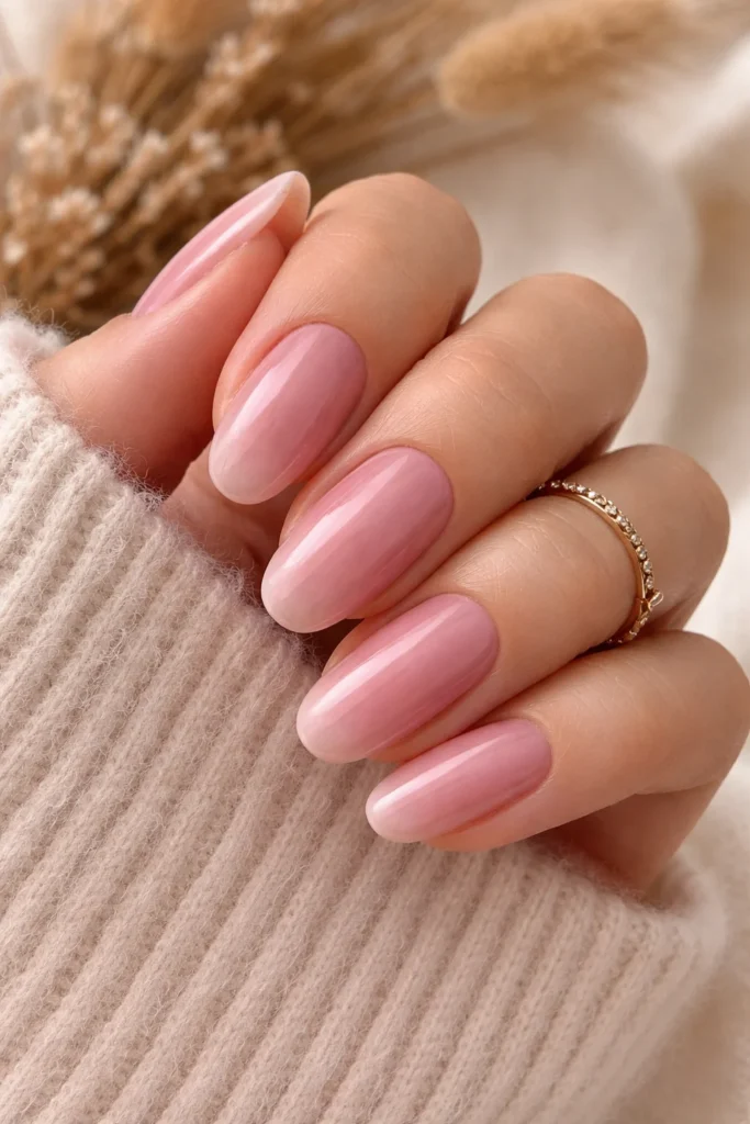 Dusty pink muted nails for fall transition season