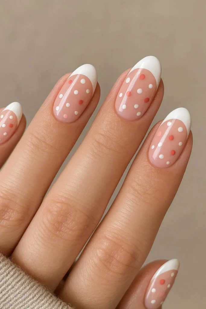 French tip nails with tiny polka dot accents nail art 