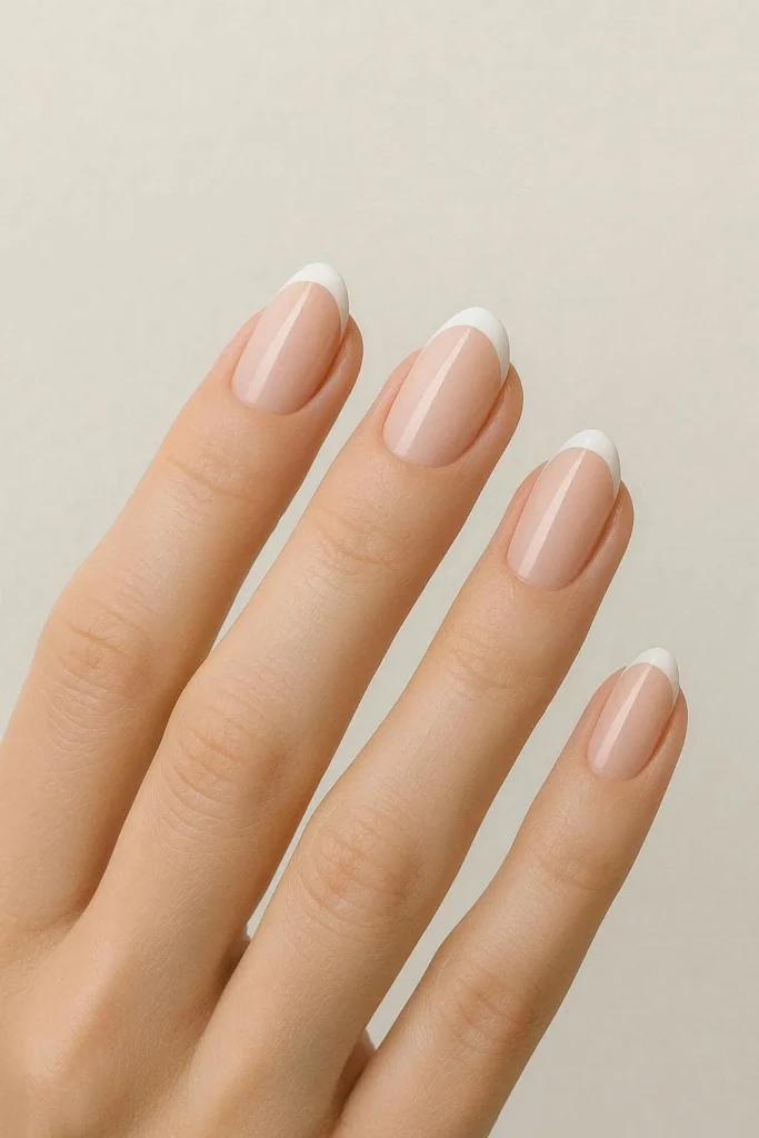 Simple French tip nails with thin white tips