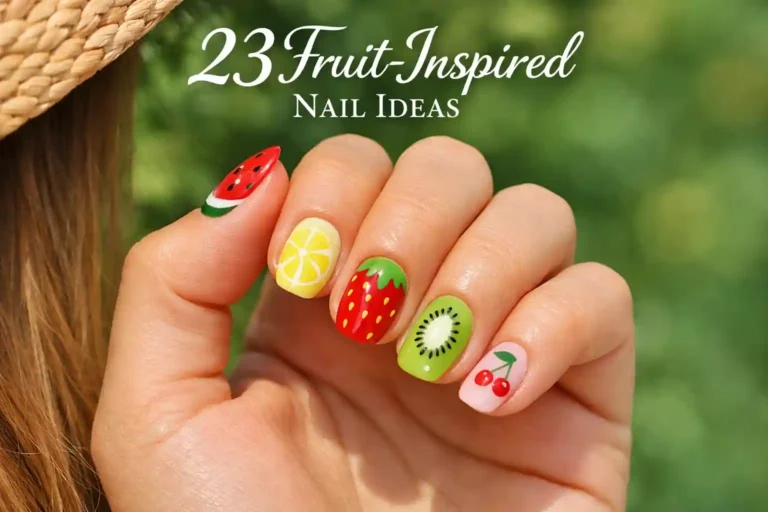 Colorful fruit nail art designs on hand manicure