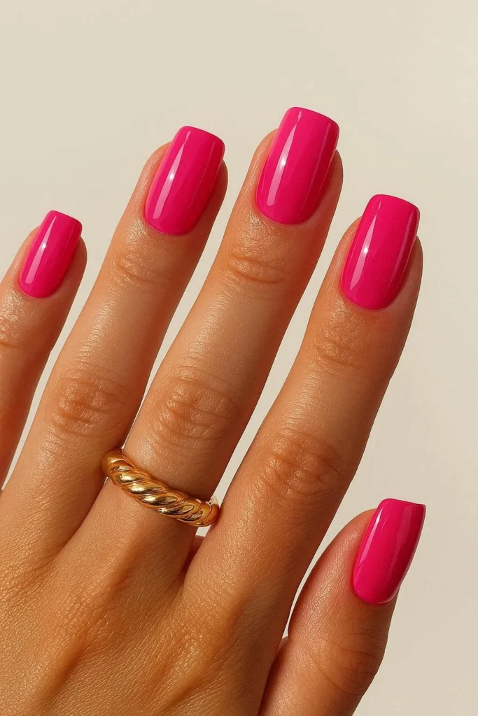  Bold hot pink glossy nails for a vibrant summer manicure