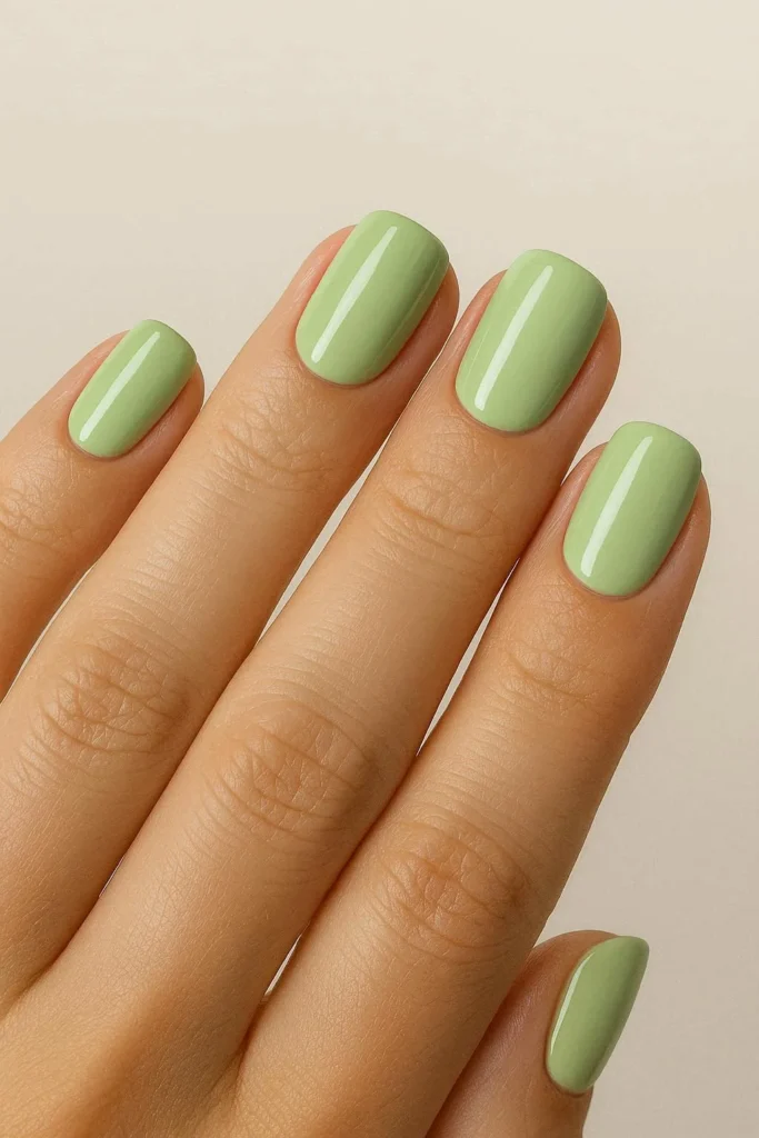 Fresh pastel light green nails for a calm botanical aesthetic