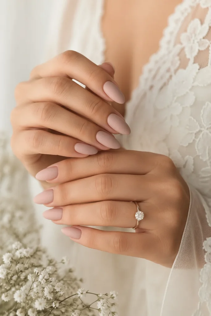 Velvety matte nude bridal nails with modern sophisticated finish
