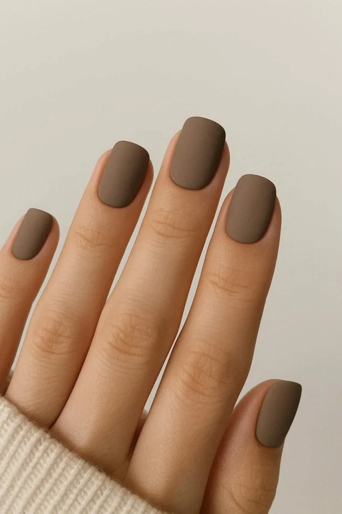 Soft matte taupe nails for a minimalist fall manicure