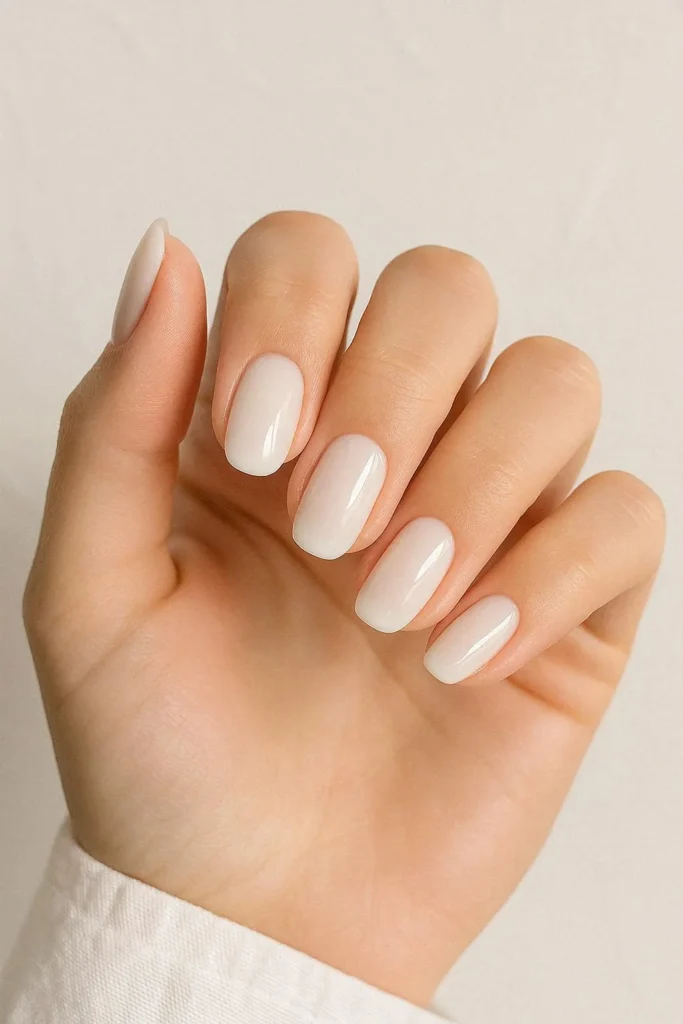  Clean milky white glossy nails for a fresh minimal aesthetic