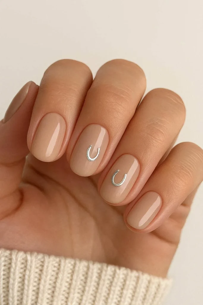 Mini horseshoe accent nails with western detail on nude base 