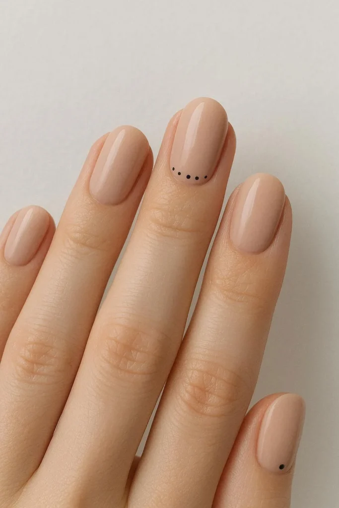 Minimal dot accent nails on a clean nude base