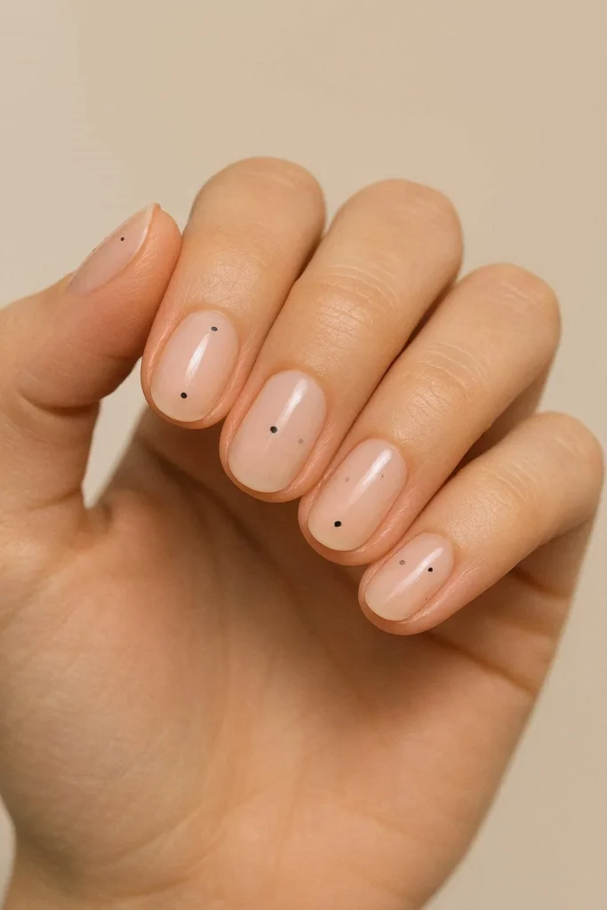 Minimal dot nails with tiny dots on nude base