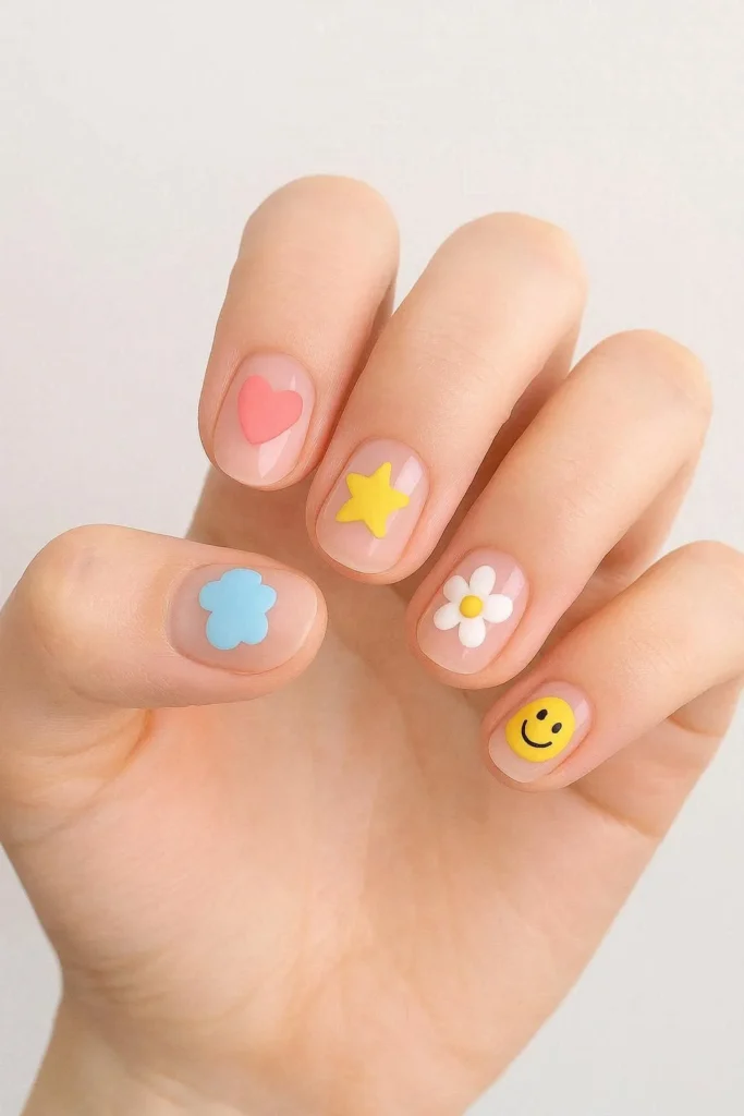 Mixed cute nail ideas with different adorable designs on each individual nail